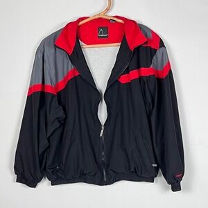 Vtg Head Track Jacket Womens XL Colorblock Windbreaker Zip Up Black Red Gray